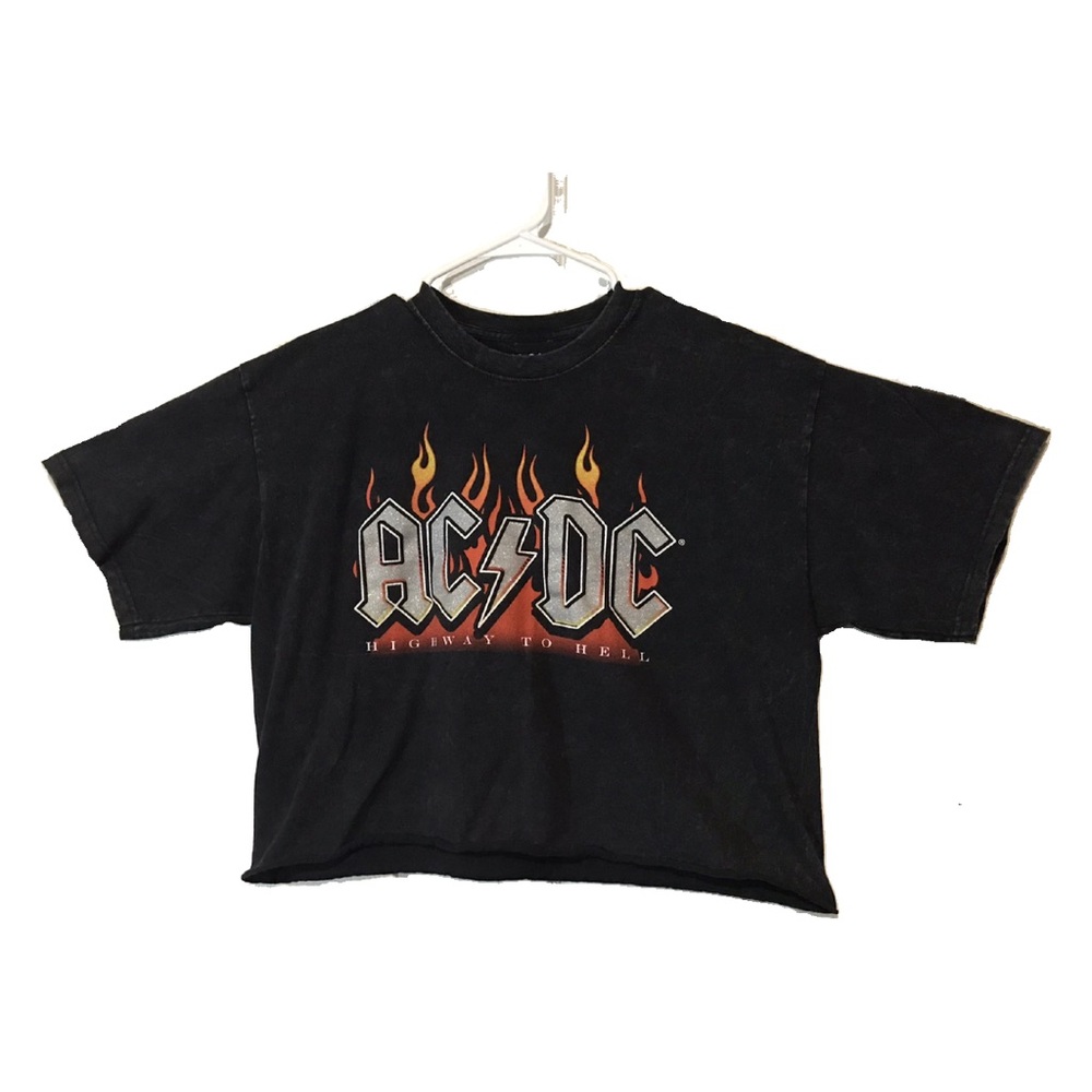 AC/DC  XL Cropped/Crop Top black Band Tee TShirt